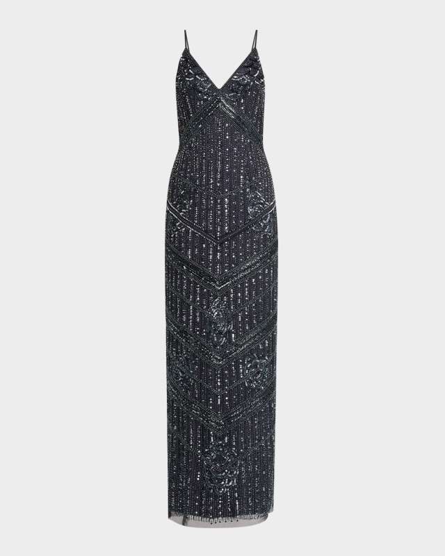 Sleeveless Bead & Sequin Column Gown